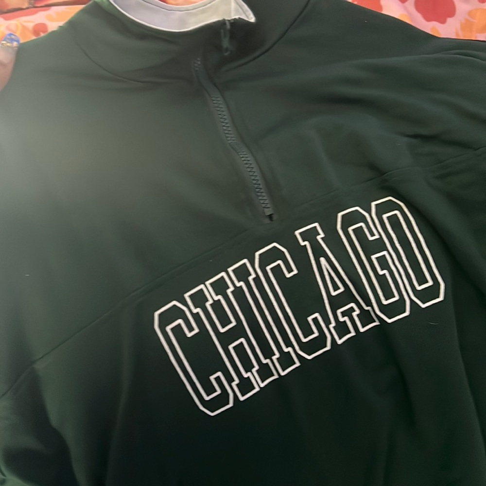 Half zip up Chicago SHEIN jacket dark green